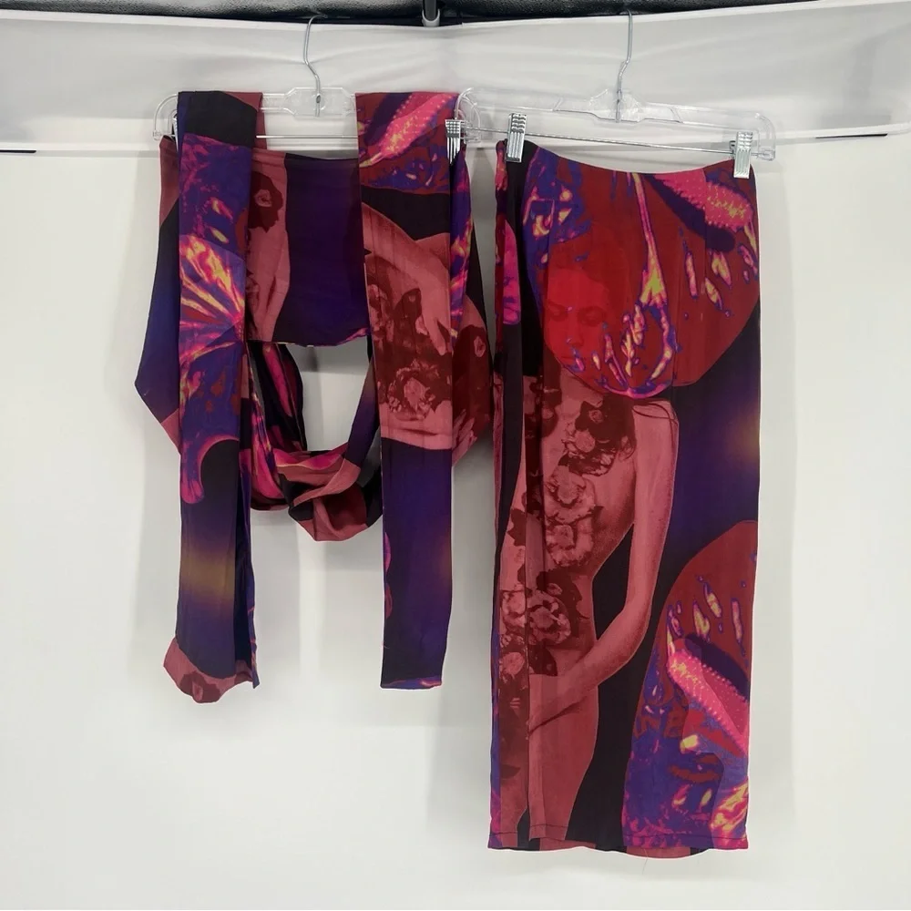 With Jean Naomi Purple Festival Rave Convertible Halter Wrap Midi Skirt Set XS - Picture 13 of 16